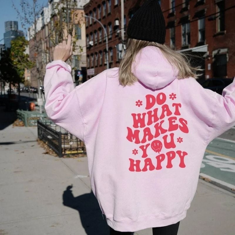 Pastel Pink Hoodie With Bold Back Graphic and Black Beanie Pastel Pink Hoodie With Bold Back Graphic and Black Beanie — Aesthetic Pink Hoodie Outfit