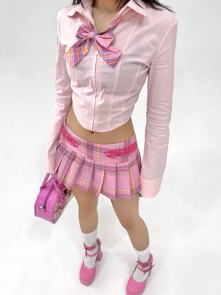 Y2K Aesthetic Hot Pink Plaid Pleated Mini Skirt Y2K Aesthetic Hot Pink Plaid Pleated Mini Skirt — Aesthetic Pink Skirt Outfit