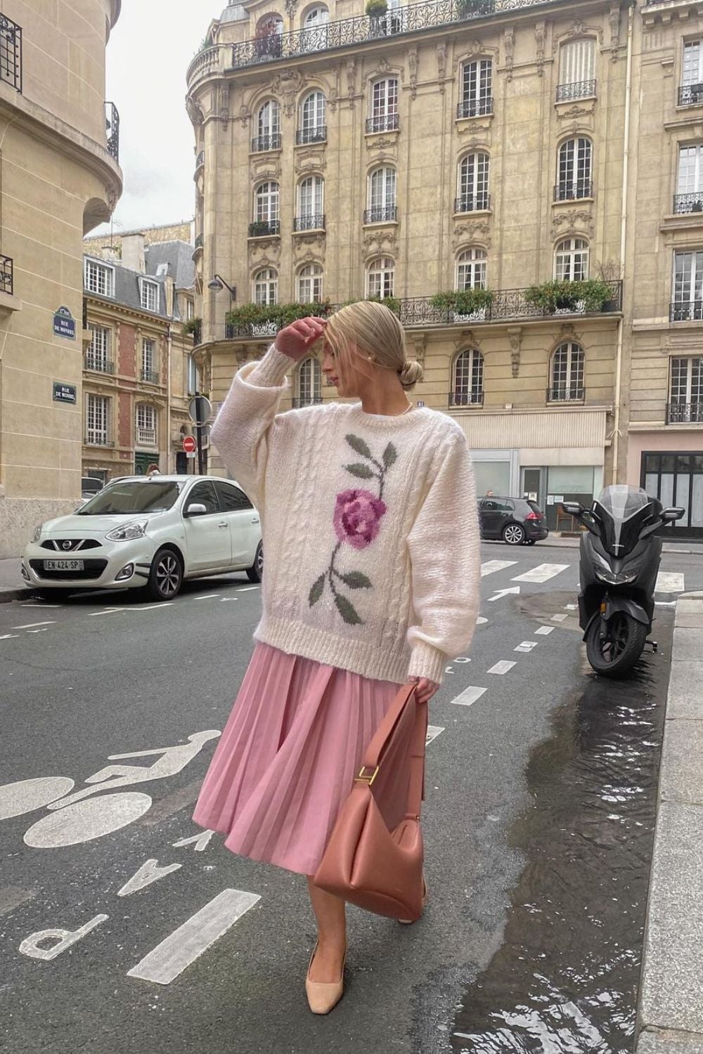 Casual Knitwear Meets Pink Pleated Midi Skirt Casual Knitwear Meets Pink Pleated Midi Skirt — Aesthetic Pink Skirt Outfit