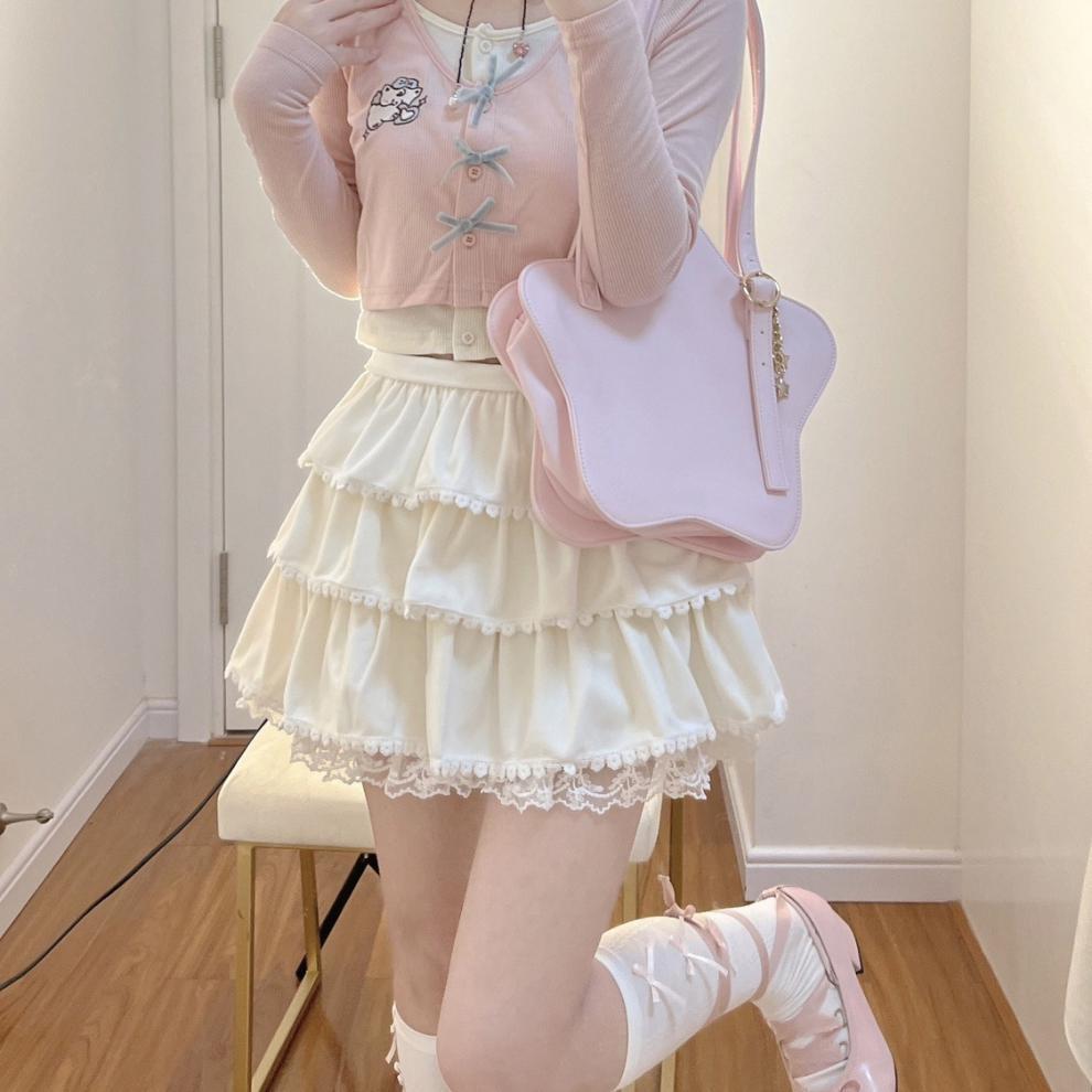 Layered Ruffled Pink Skirt with a Cropped Cardigan Layered Ruffled Pink Skirt with a Cropped Cardigan — Aesthetic Pink Skirt Outfit