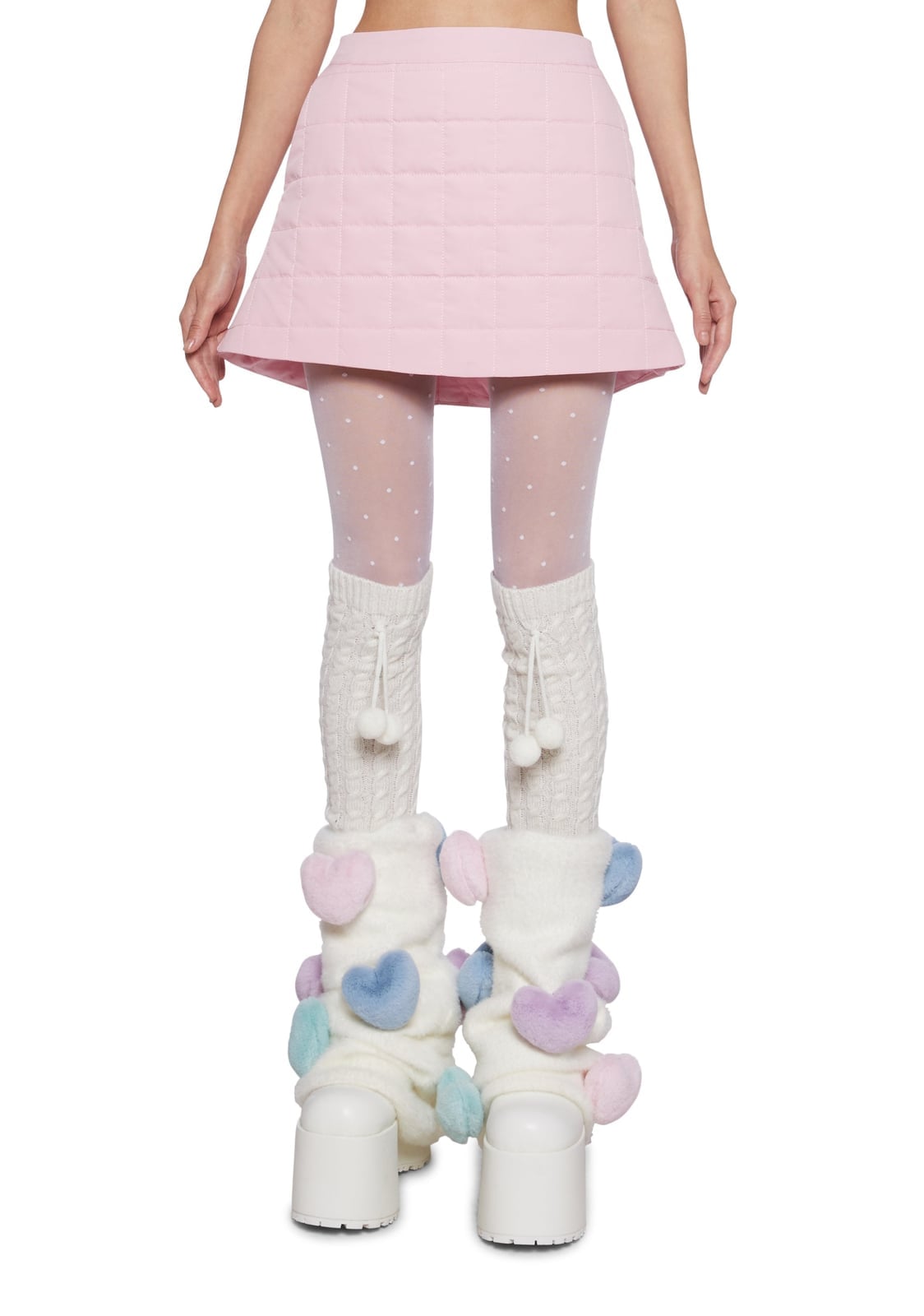 Quilted Pink Mini Skirt with Playful Leg Warmers Quilted Pink Mini Skirt with Playful Leg Warmers — Aesthetic Pink Skirt Outfit