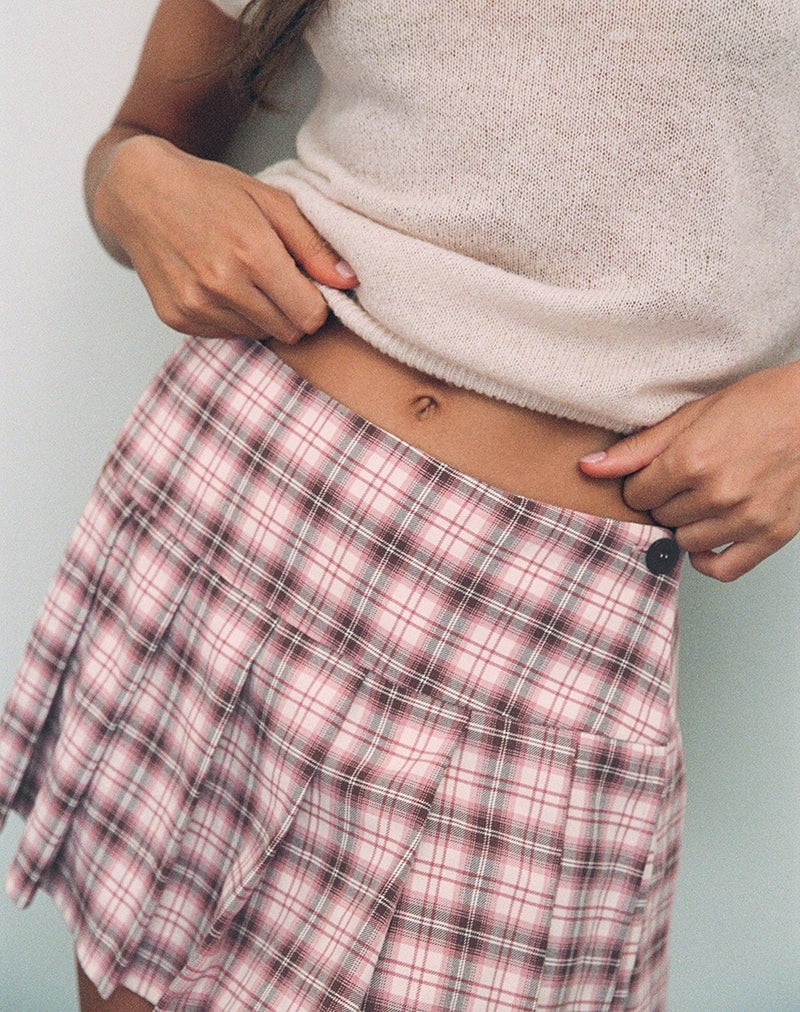Pink Brown and White Plaid Pleated Mini Skirt Pink Brown and White Plaid Pleated Mini Skirt — Aesthetic Pink Skirt Outfit