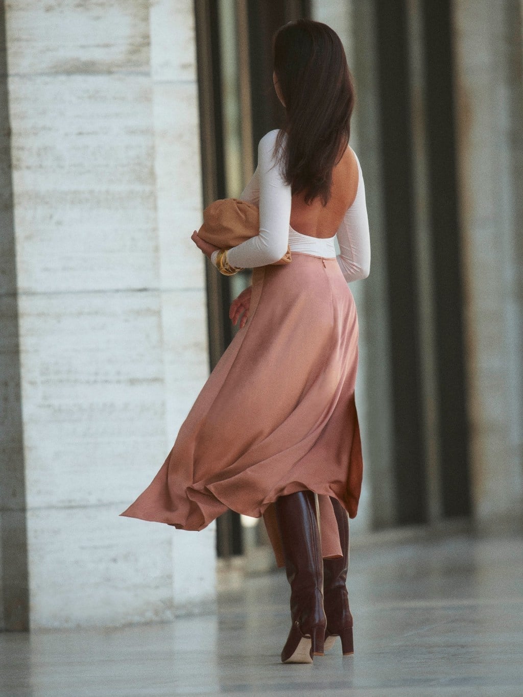 Elegant Satin A-line Skirt with a Sophisticated Top Elegant Satin A-line Skirt with a Sophisticated Top — Aesthetic Pink Skirt Outfit