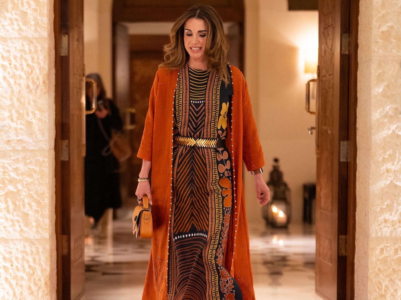 Patterned Maxi Dress with Orange Embroidered Coat — Aesthetic Queen Dress