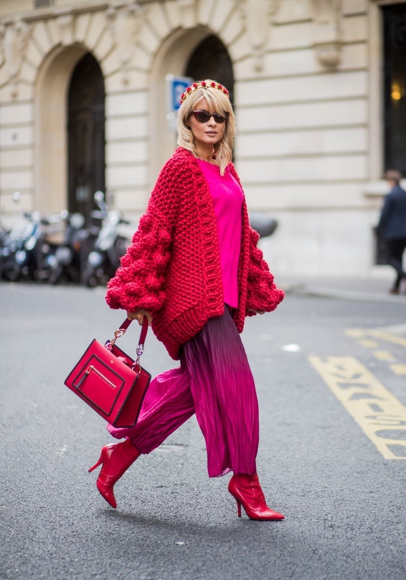 Chunky Red Cardigan With Red Ankle Boots — Aesthetic Red Boots Outfit