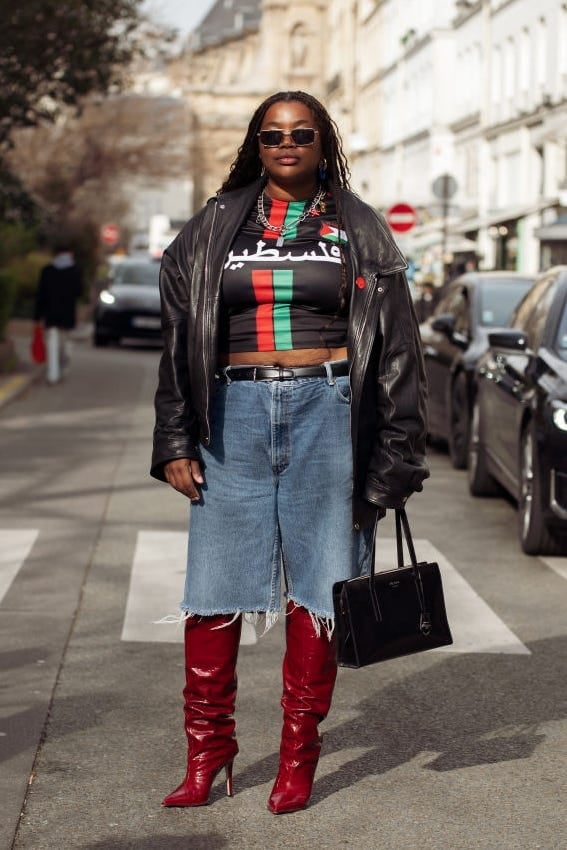 Red Slouchy Boots With Leather Jacket — Aesthetic Red Boots Outfit