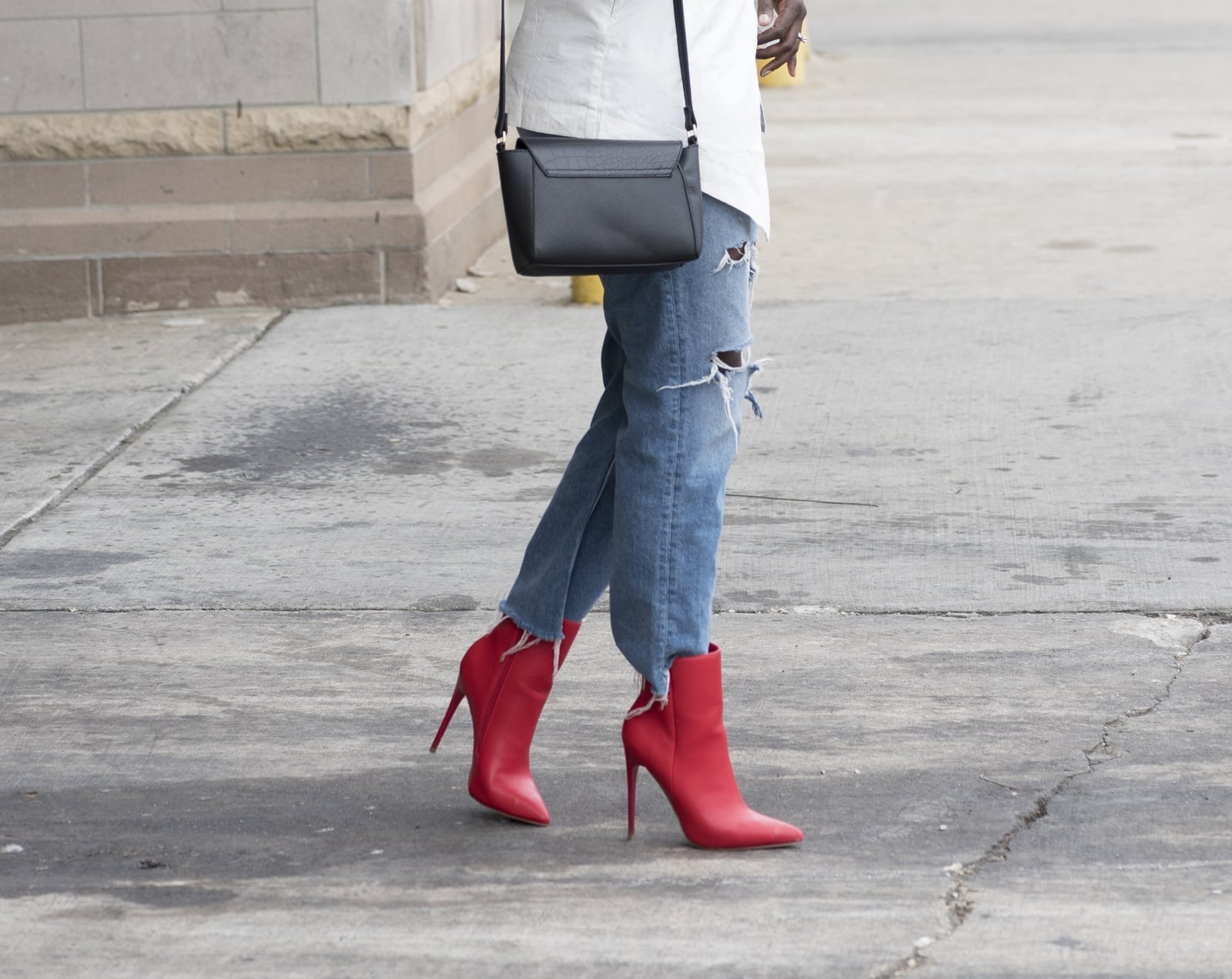 Red Stiletto Boots With Ripped Jeans — Aesthetic Red Boots Outfit