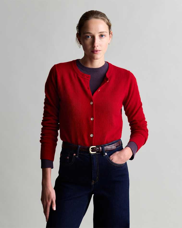 Classic Red Cardigan With Dark Grey Shirt — Aesthetic Red Cardigan Outfit