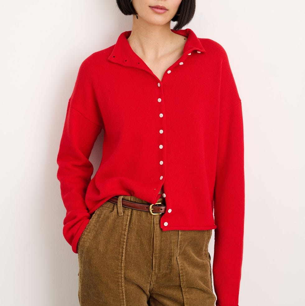 Oversized Red Cardigan With Corduroy — Aesthetic Red Cardigan Outfit