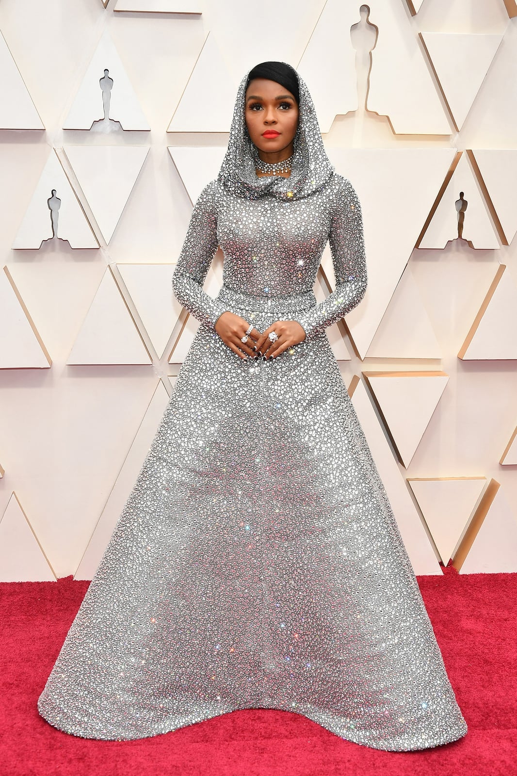 Silver Sparkling Gown With Hooded Neckline — Aesthetic Red Carpet Dresses