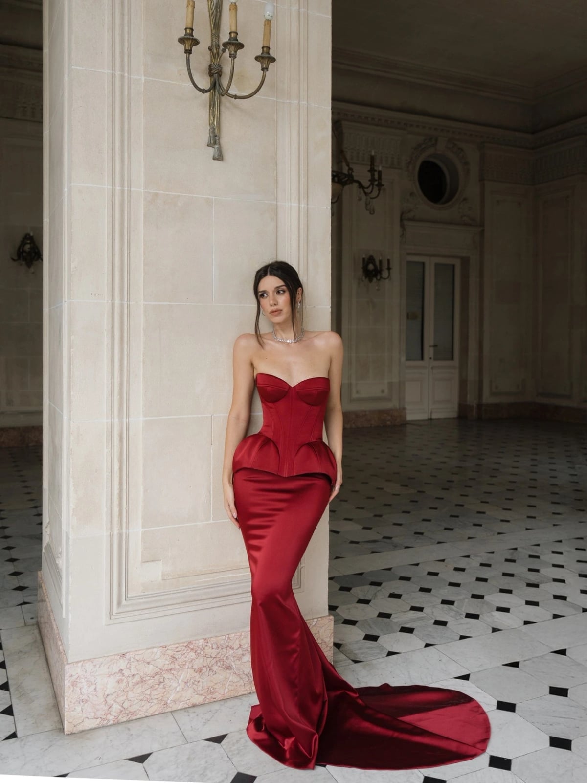 Red Satin Strapless Mermaid Gown — Aesthetic Red Carpet Dresses
