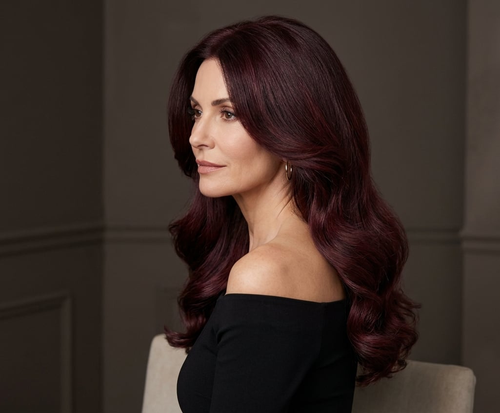 Deep Burgundy Red Mid-Back Soft Waves — Aesthetic Red Hair