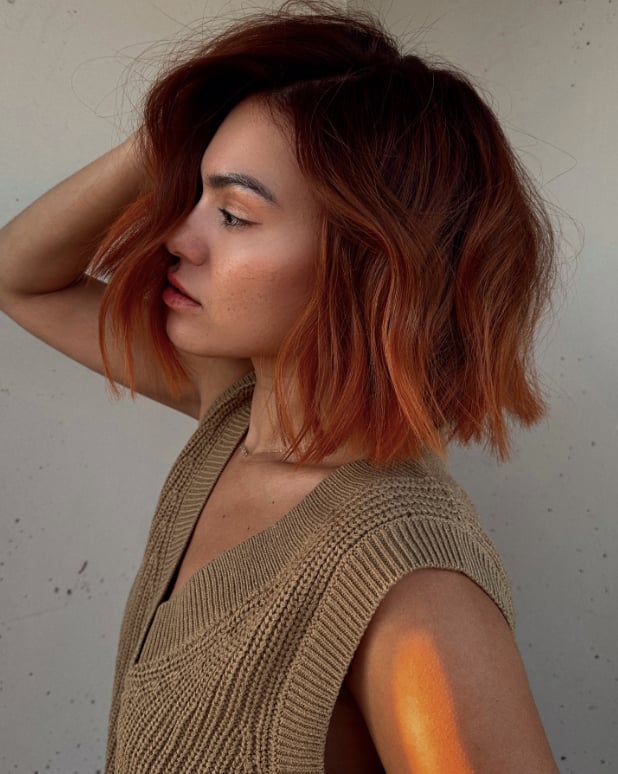 Vibrant Copper Red Chin Bob With Blonde Highlights — Aesthetic Red Hair