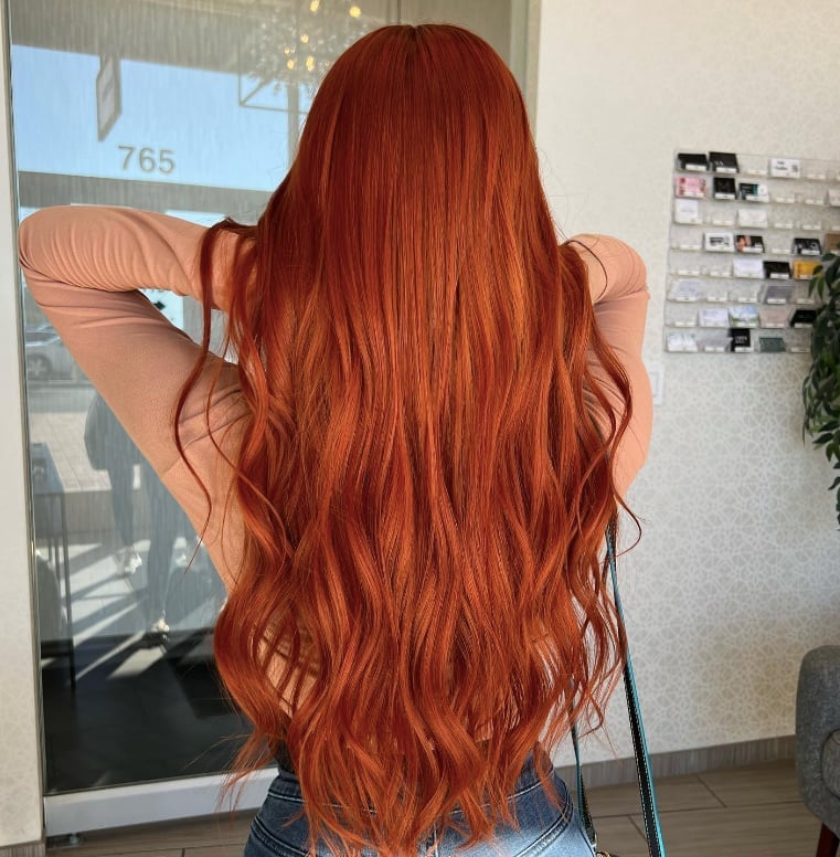 Vibrant Red With Copper Highlights Back View — Aesthetic Red Hair