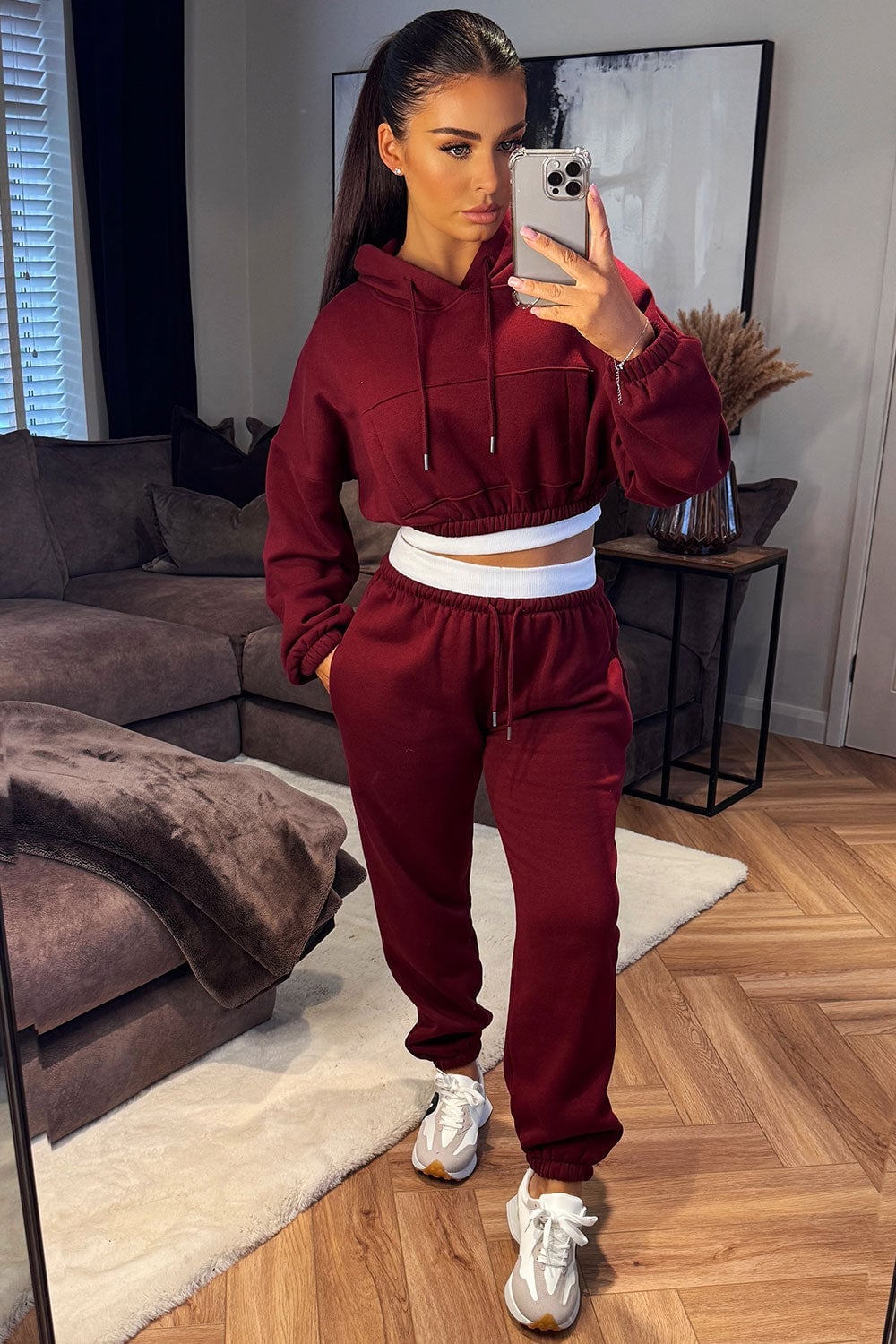 Burgundy Cropped Hoodie and Joggers Burgundy Cropped Hoodie and Joggers — Aesthetic Red Hoodie Outfit