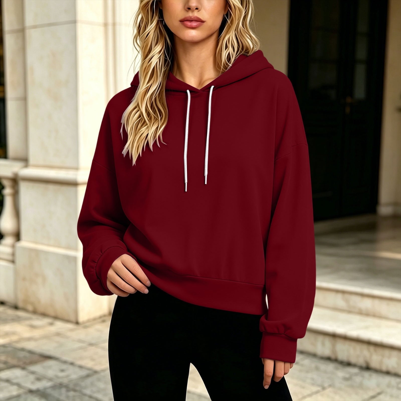 Dark Red Cropped Hoodie with Leggings Dark Red Cropped Hoodie with Leggings — Aesthetic Red Hoodie Outfit