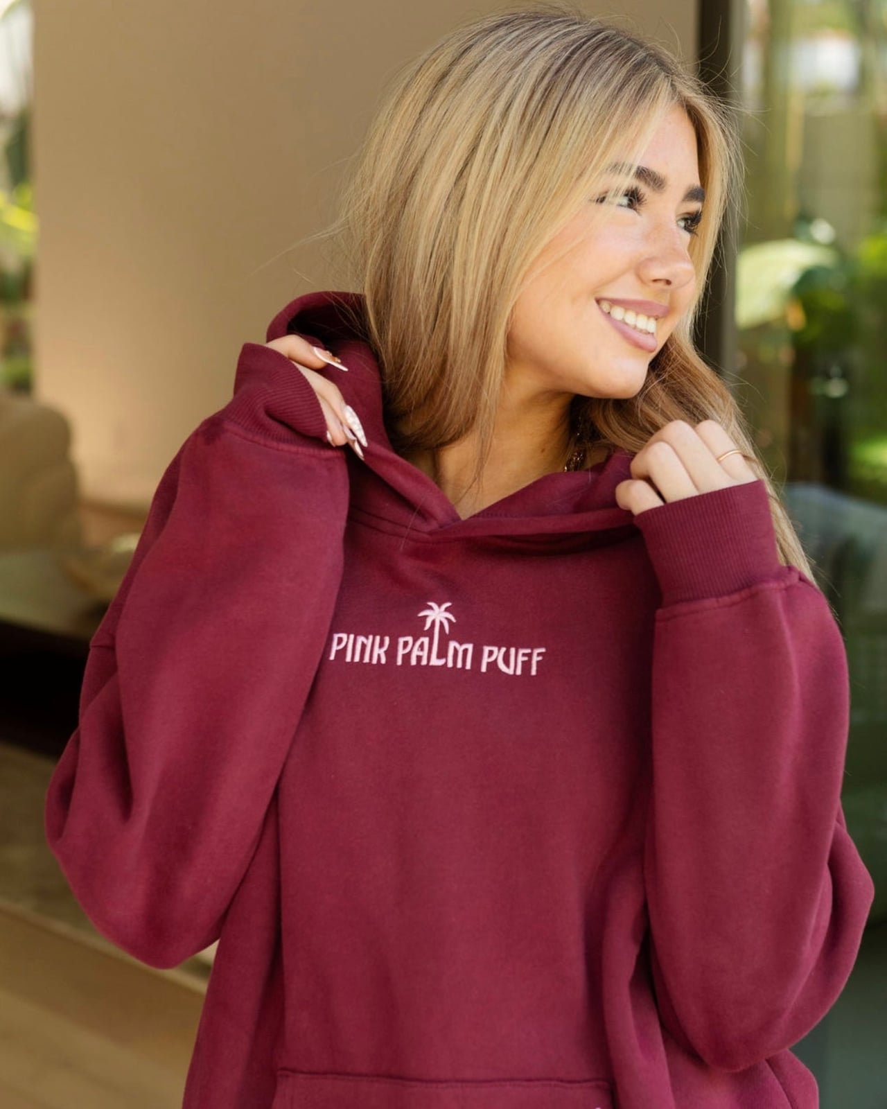 Burgundy Hoodie with White Graphic Text Burgundy Hoodie with White Graphic Text — Aesthetic Red Hoodie Outfit