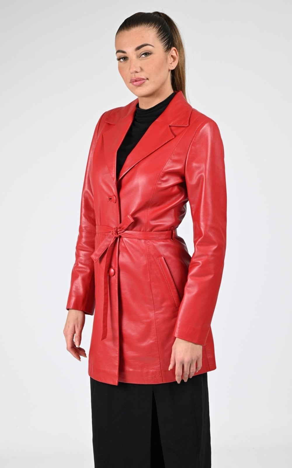 Fitted Red Leather Jacket with Black Pants — Aesthetic Red Leather Jacket Outfit