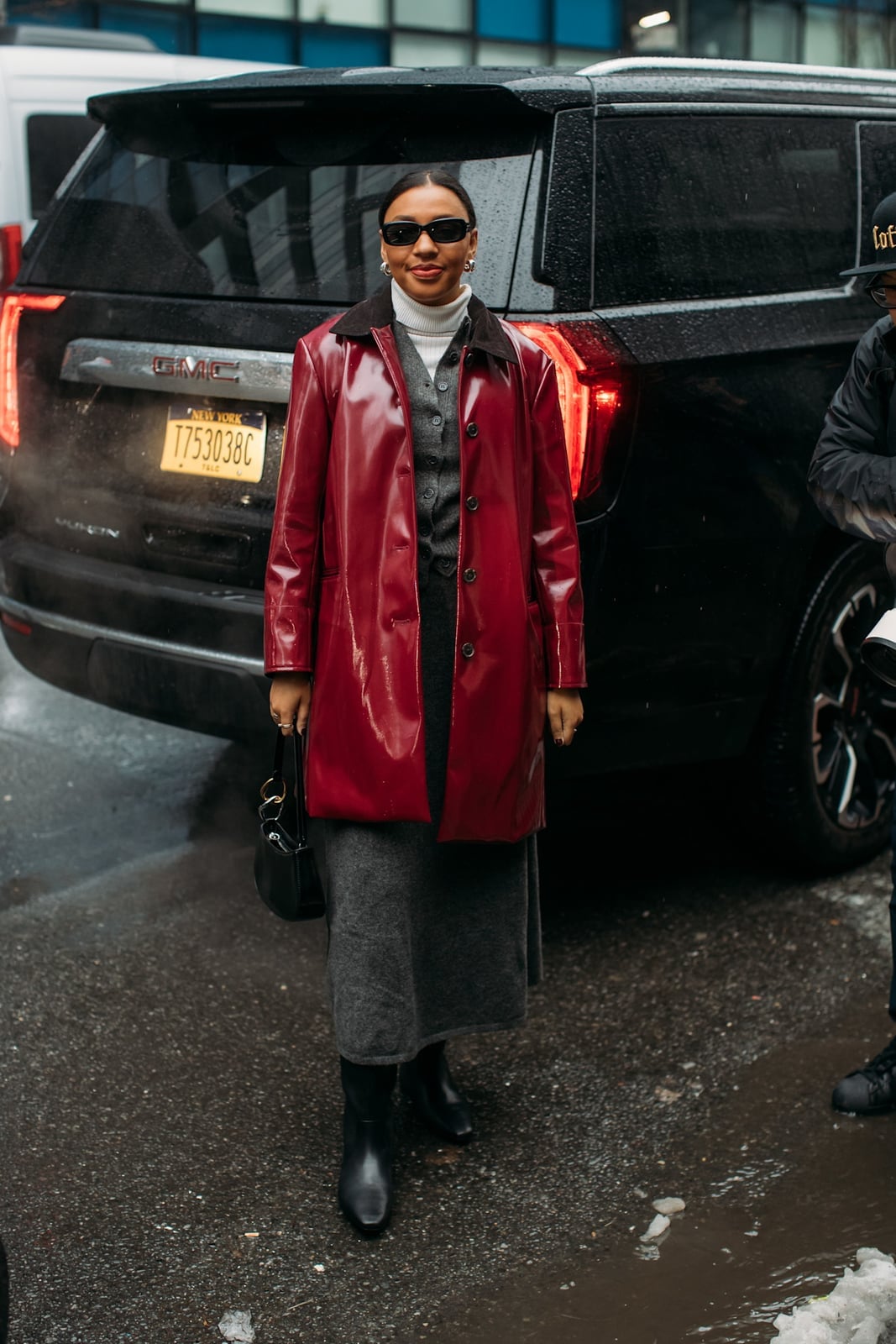 Red Patent Leather Trench Coat with Vest — Aesthetic Red Leather Jacket Outfit