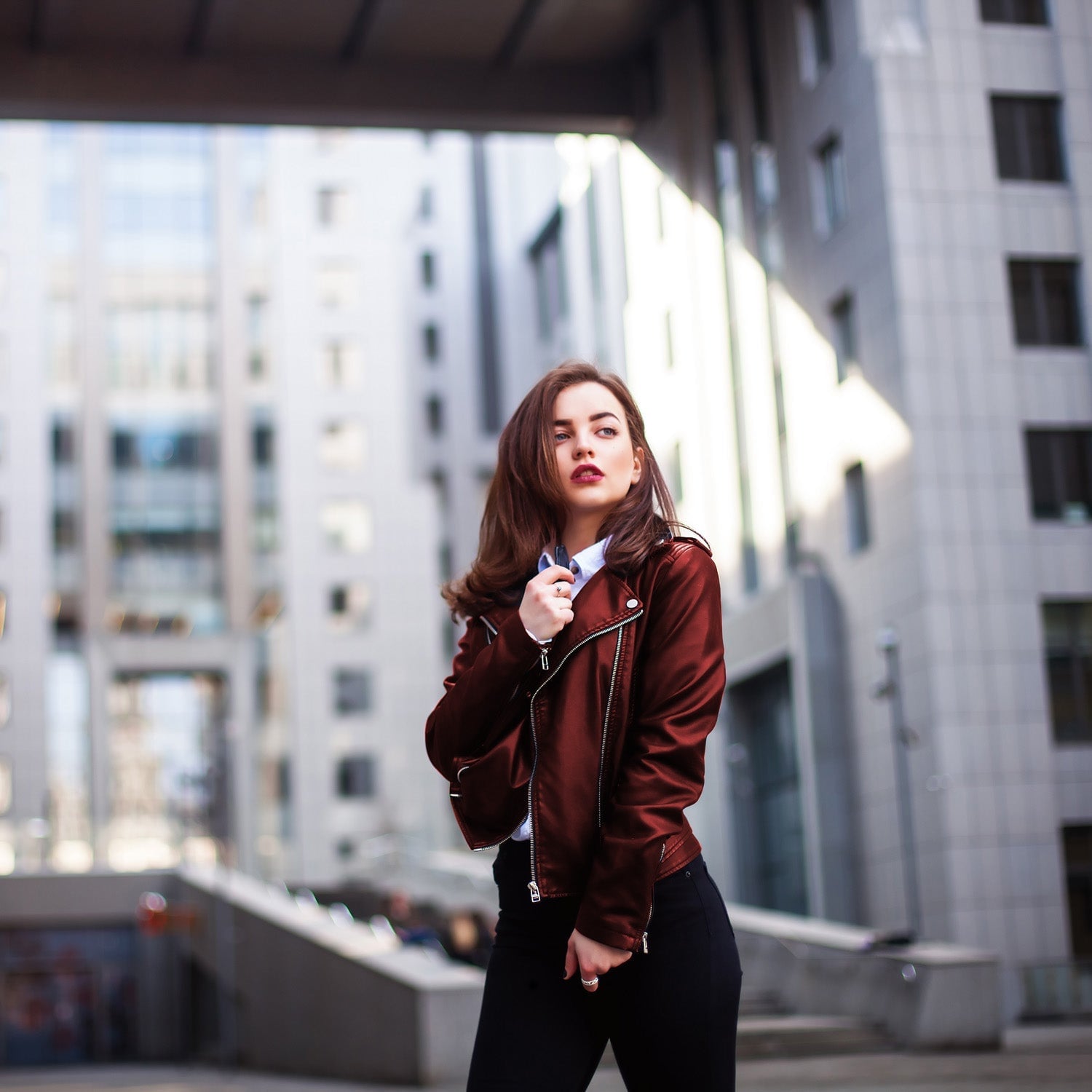 Fitted Red Leather Jacket with Satin Lapels and White Shirt — Aesthetic Red Leather Jacket Outfit