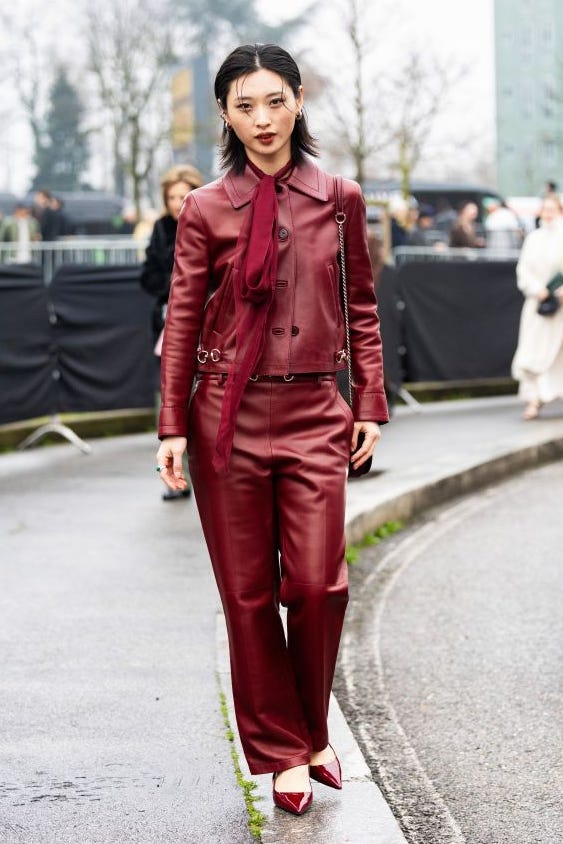 Fitted Red Leather Jacket and Matching Set — Aesthetic Red Leather Jacket Outfit