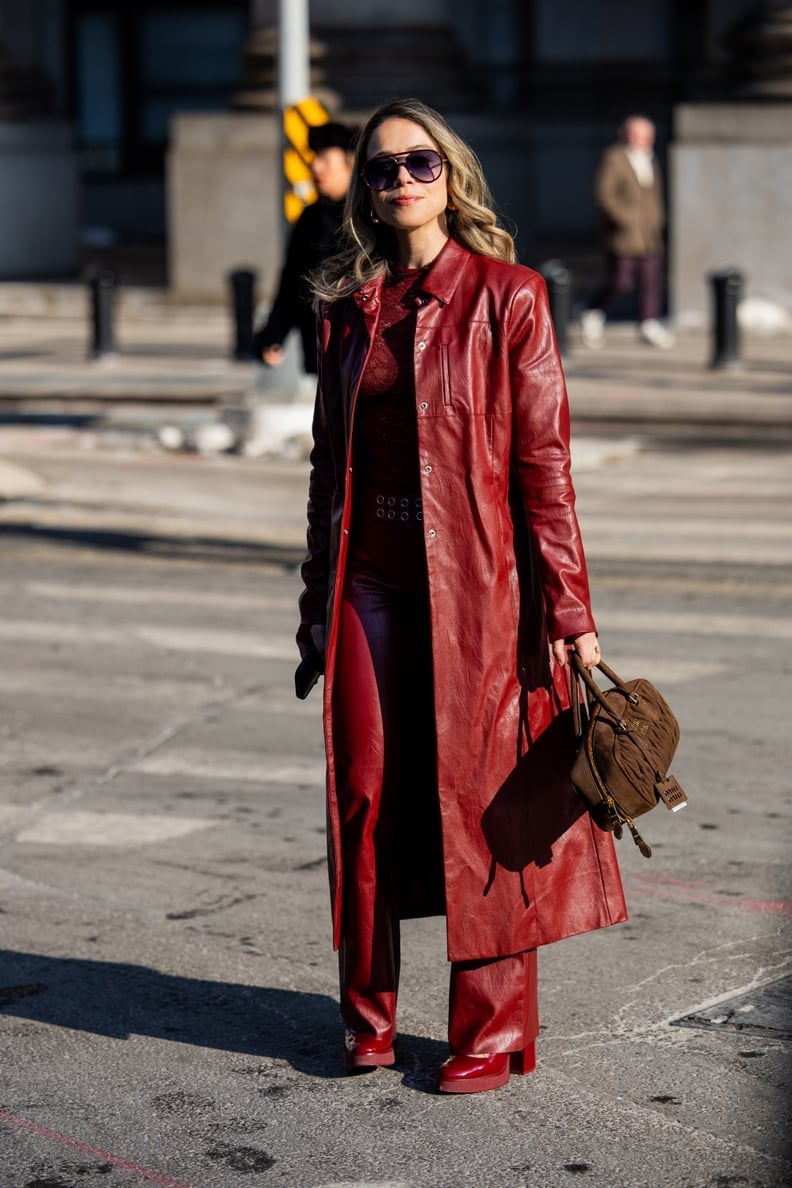 Red Leather Trench Coat with Matching Set — Aesthetic Red Leather Jacket Outfit