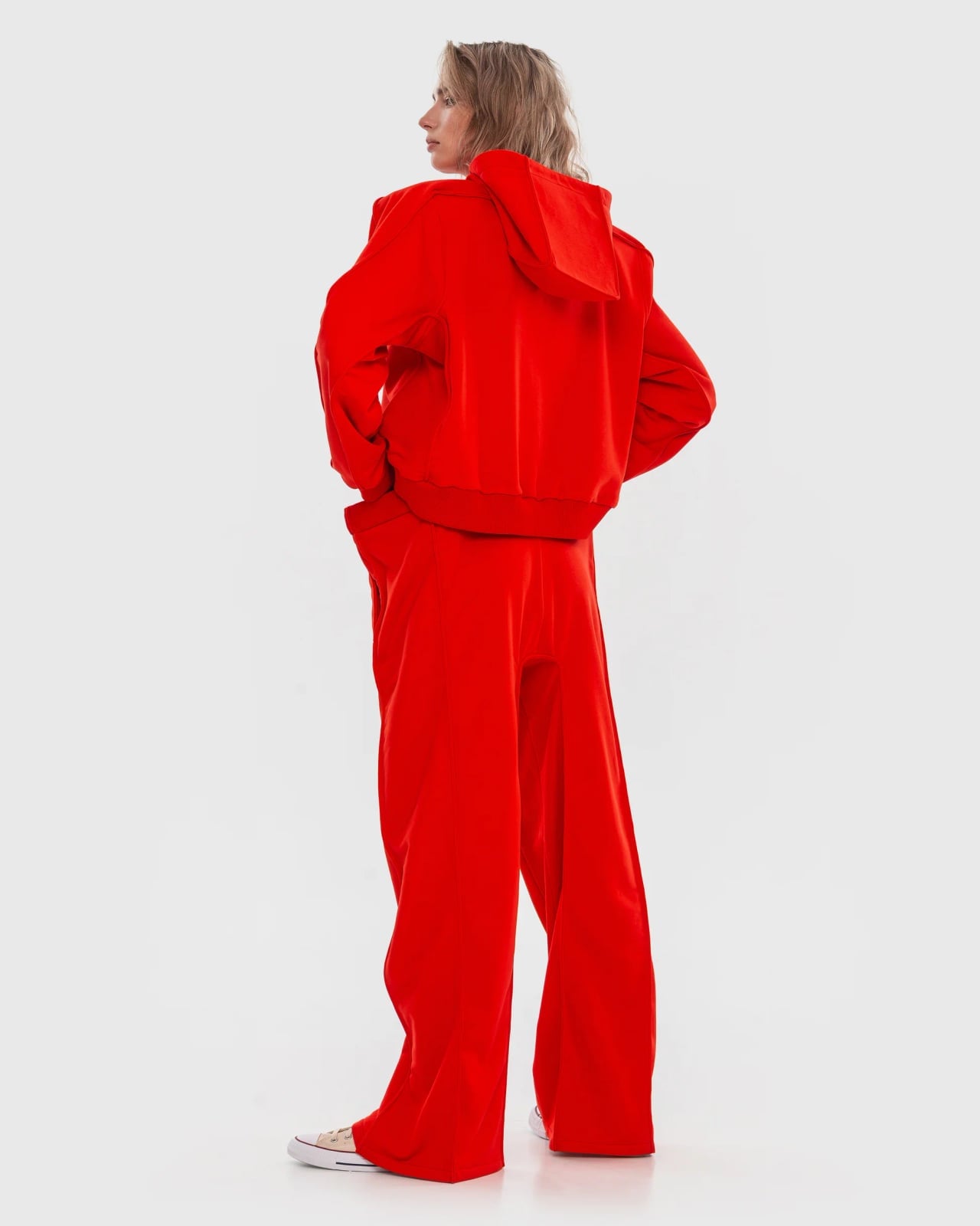 Red Matching Hoodie and Wide-Leg Sweatpants — Aesthetic Red Sweatpants Outfit