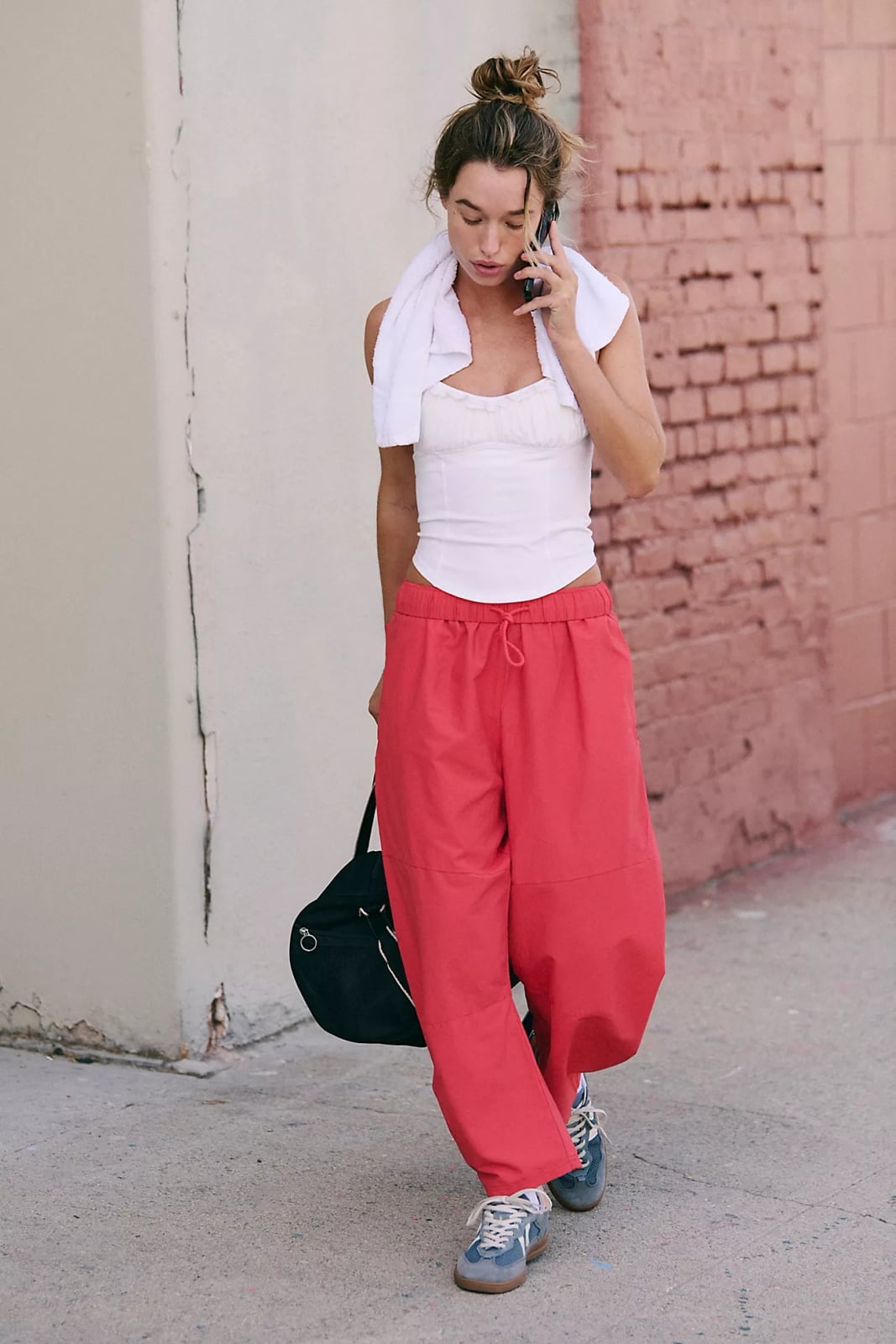 Red Balloon Pants with Corset Top — Aesthetic Red Sweatpants Outfit
