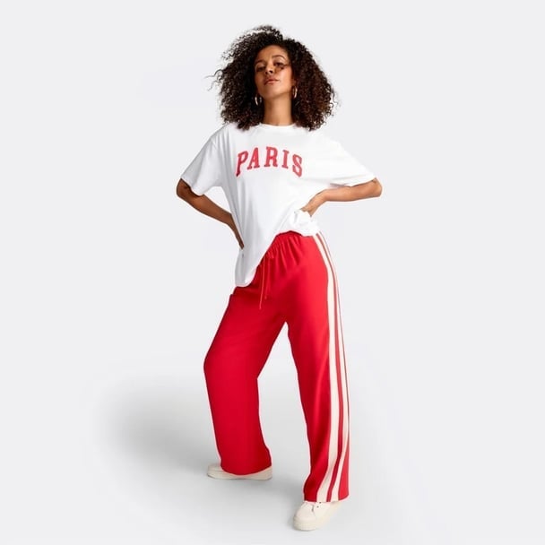 Red Wide-Leg Trousers with Side Stripes — Aesthetic Red Sweatpants Outfit