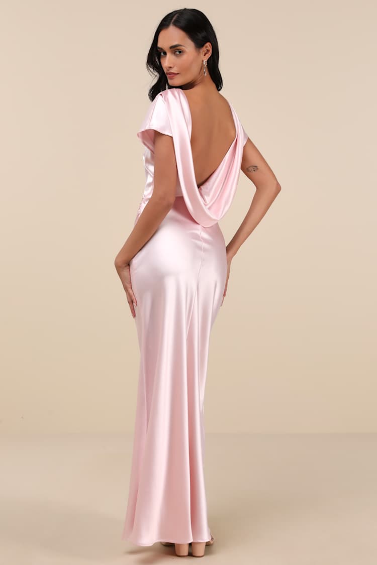 Blush Pink Bias-Cut Satin Maxi Dress with Cowl Back Blush Pink Bias-Cut Satin Maxi Dress with Cowl Back — Aesthetic Satin Dresses