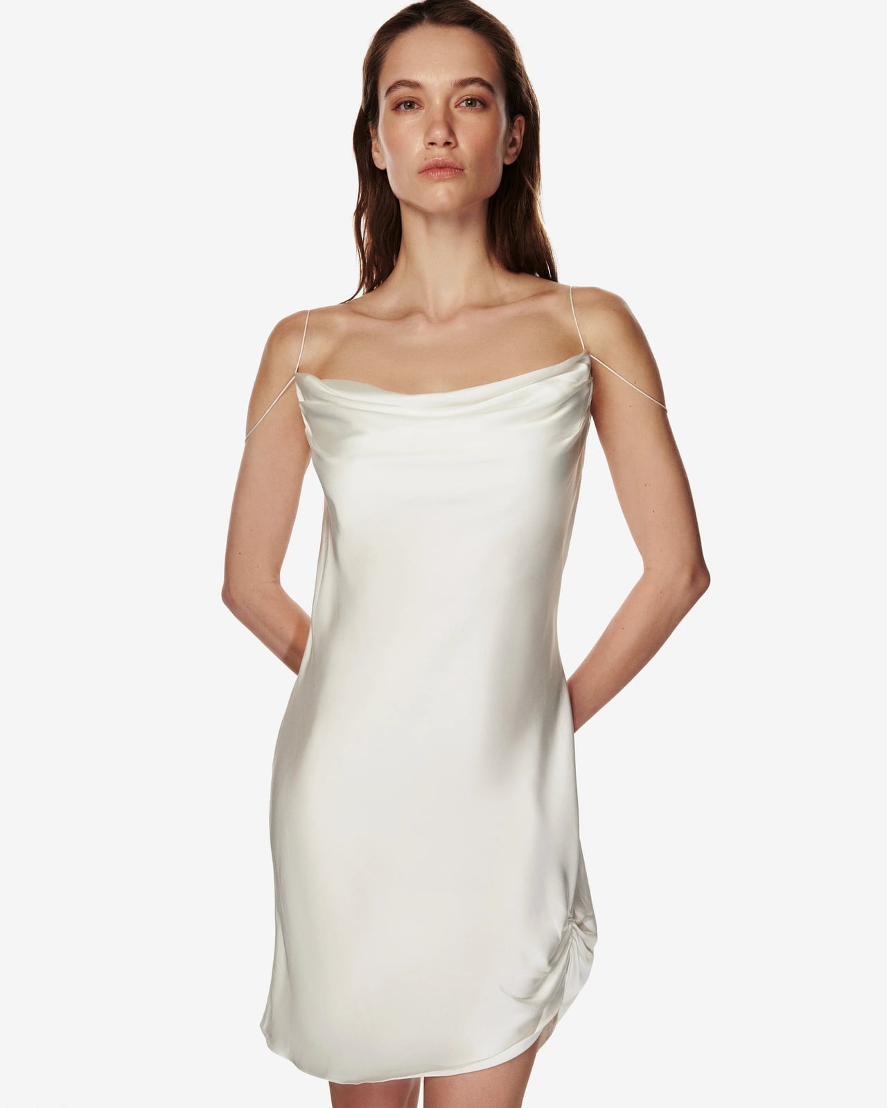 Ivory Satin Viscose Slip Dress with Spaghetti Straps Ivory Satin Viscose Slip Dress with Spaghetti Straps — Aesthetic Satin Dresses