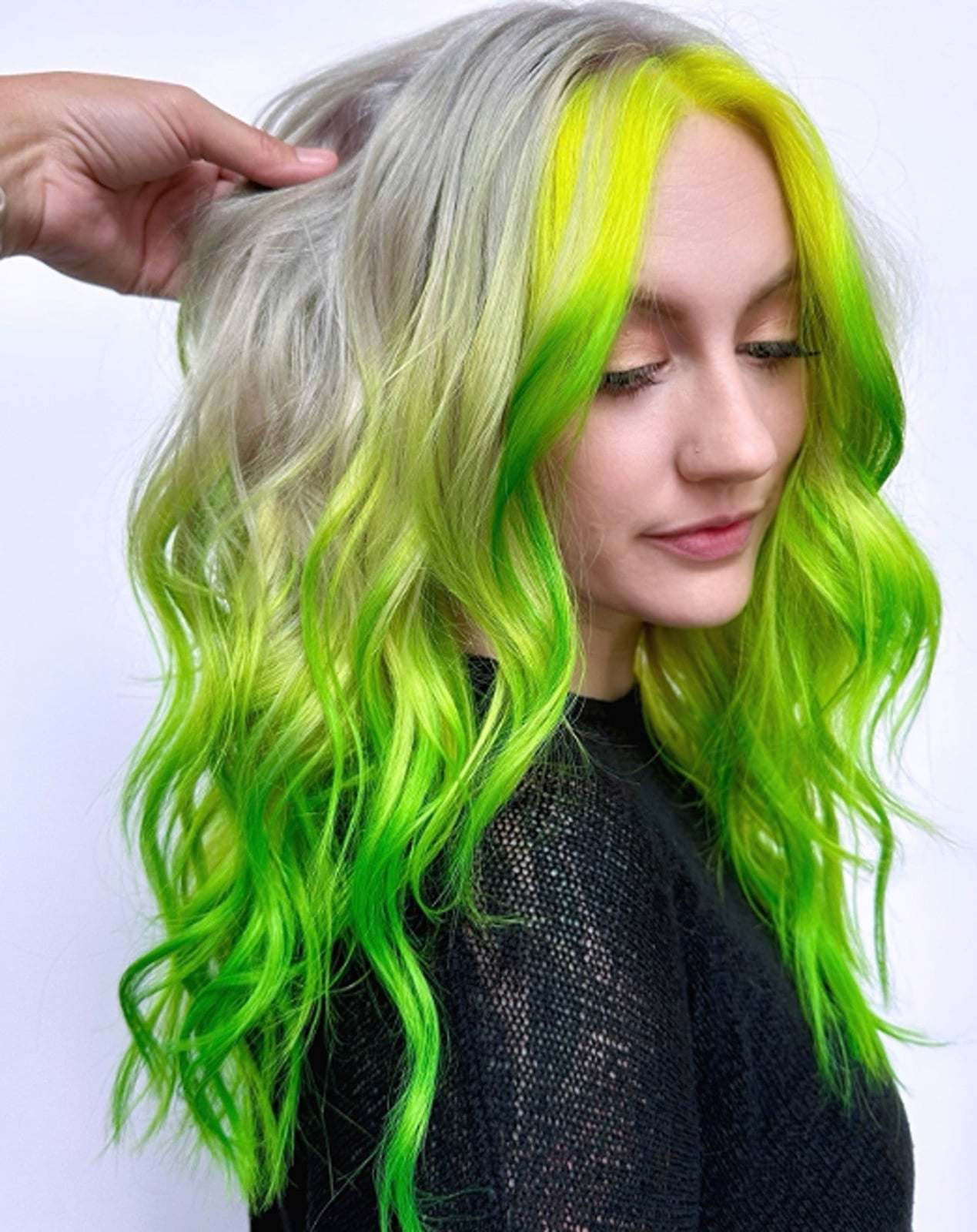 Mid-Back Grey And Neon Yellow Split Dye Mid-Back Grey And Neon Yellow Split Dye — Aesthetic Split Dye Hair