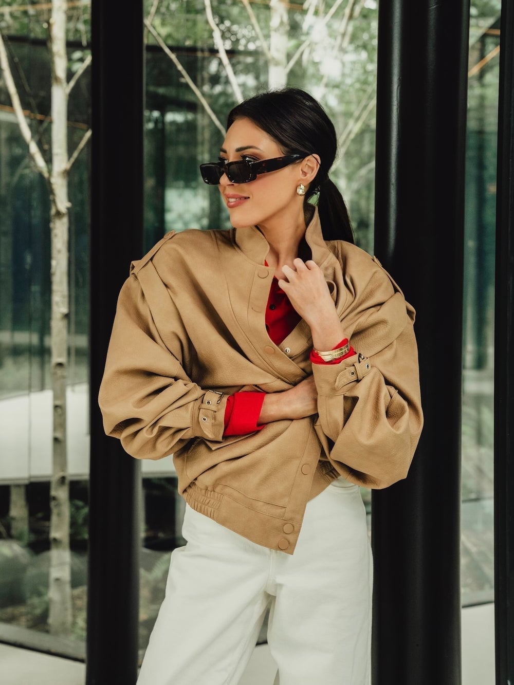 Bomber Jacket and White Pants for Casual Color Blocking — Aesthetic Style Inspo