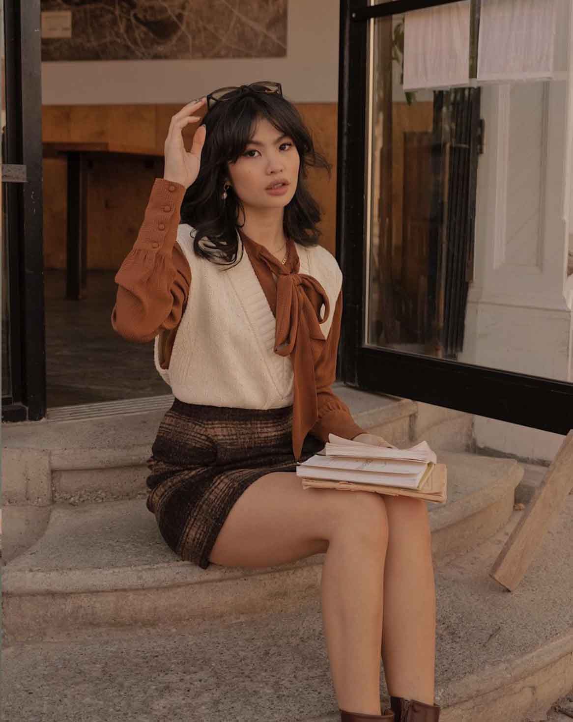 Knit Vest and Plaid Skirt for Dark Academia — Aesthetic Style Inspo