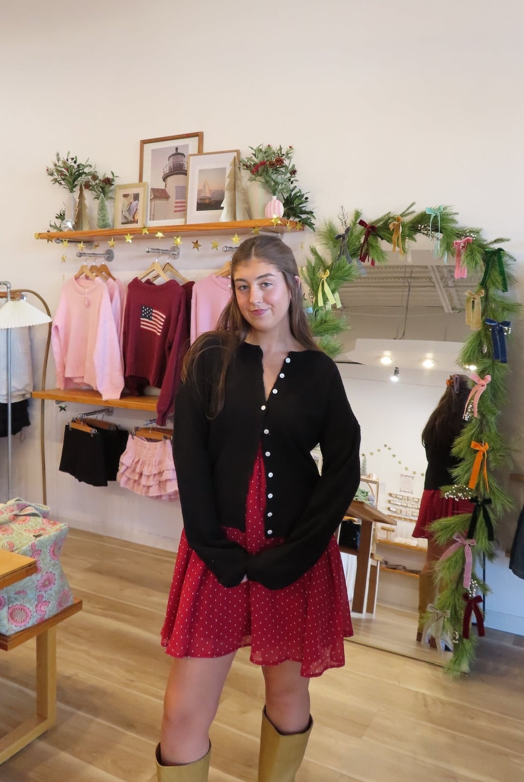 Cardigan and Polka Dot Dress for Casual Contrast — Aesthetic Style Inspo