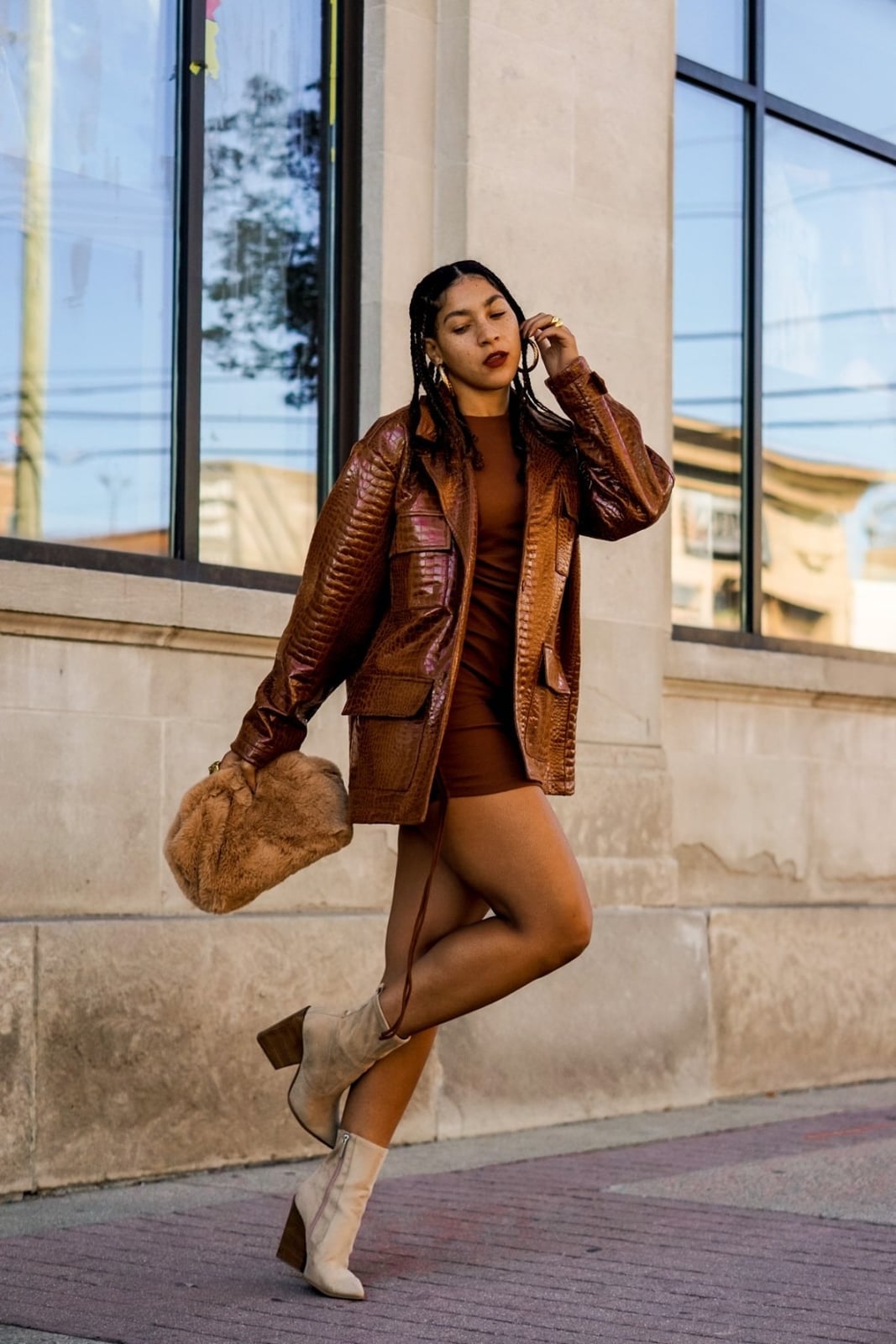 Faux Croc Jacket and Mini Dress for Monochromatic Style — Aesthetic Style Inspo