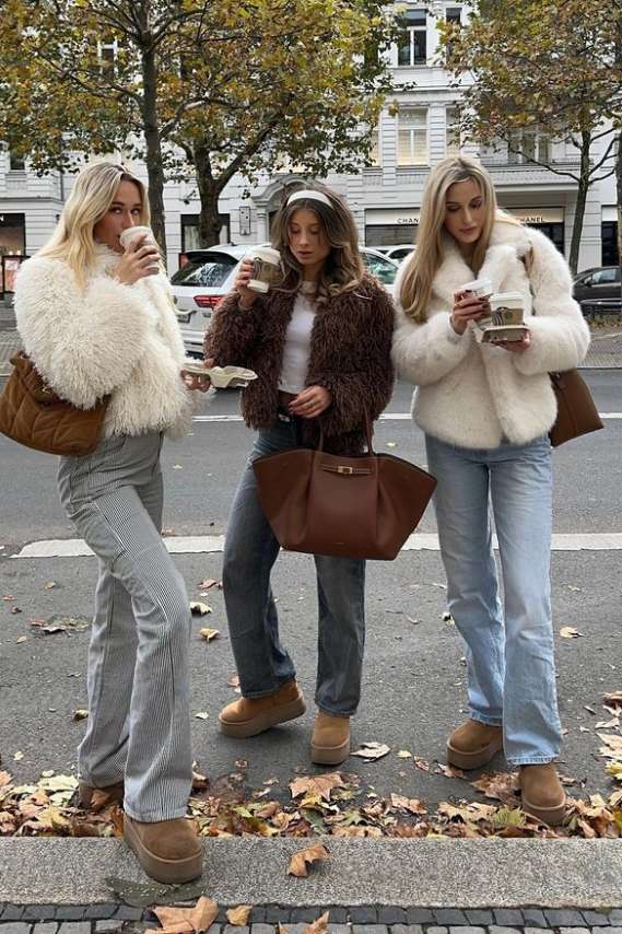Faux Fur Coat With Ugg Tasman Boots And Jeans Faux Fur Coat With Ugg Tasman Boots And Jeans — Aesthetic Ugg Tasman Outfit