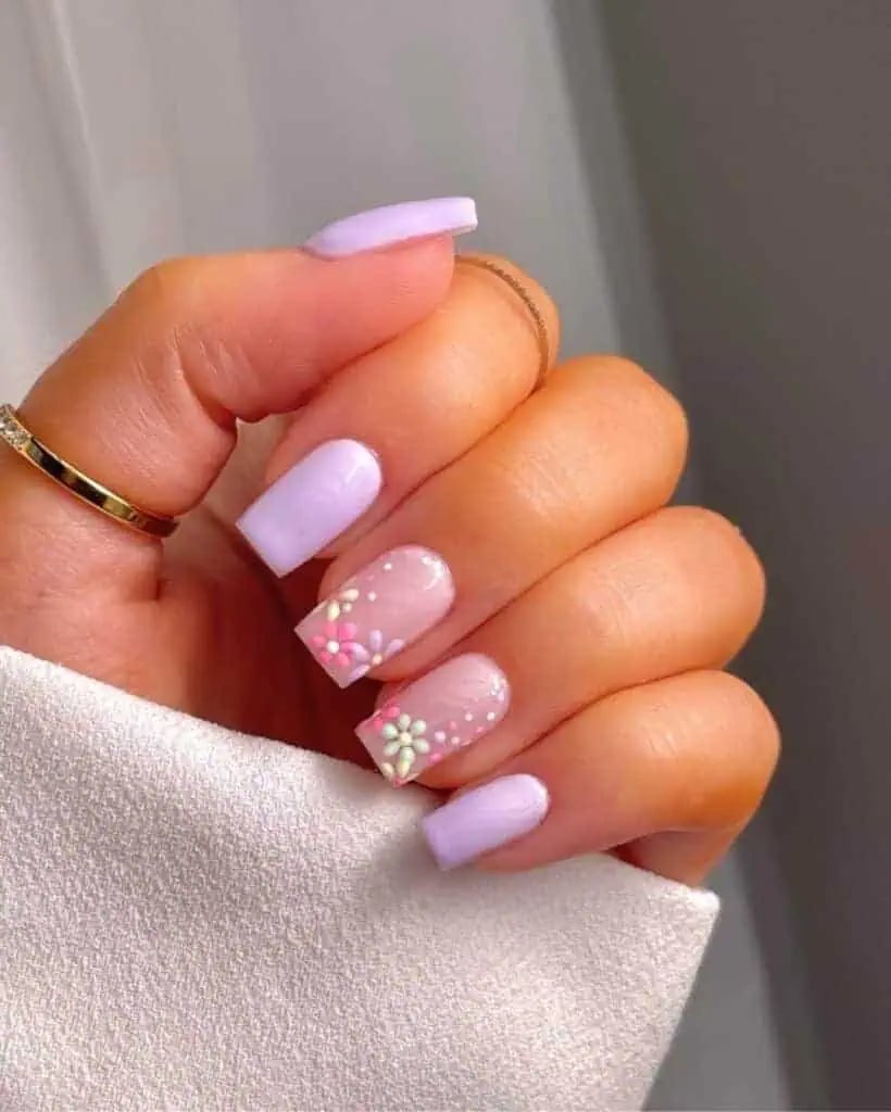 Pastel Lilac Tip Floral Square Nails Pastel Lilac Tip Floral Square Nails — Aesthetic University Nails
