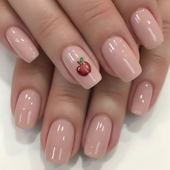 Pale Pink Apple Art Short Square Nails Pale Pink Apple Art Short Square Nails — Aesthetic University Nails