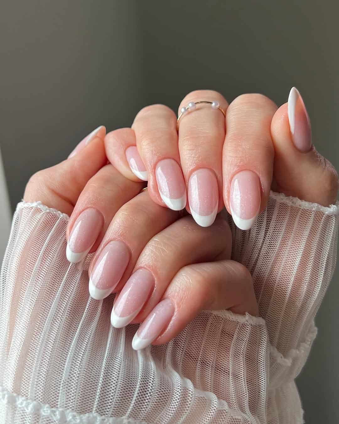 Classic Shimmer French Almond Nails Classic Shimmer French Almond Nails — Aesthetic University Nails
