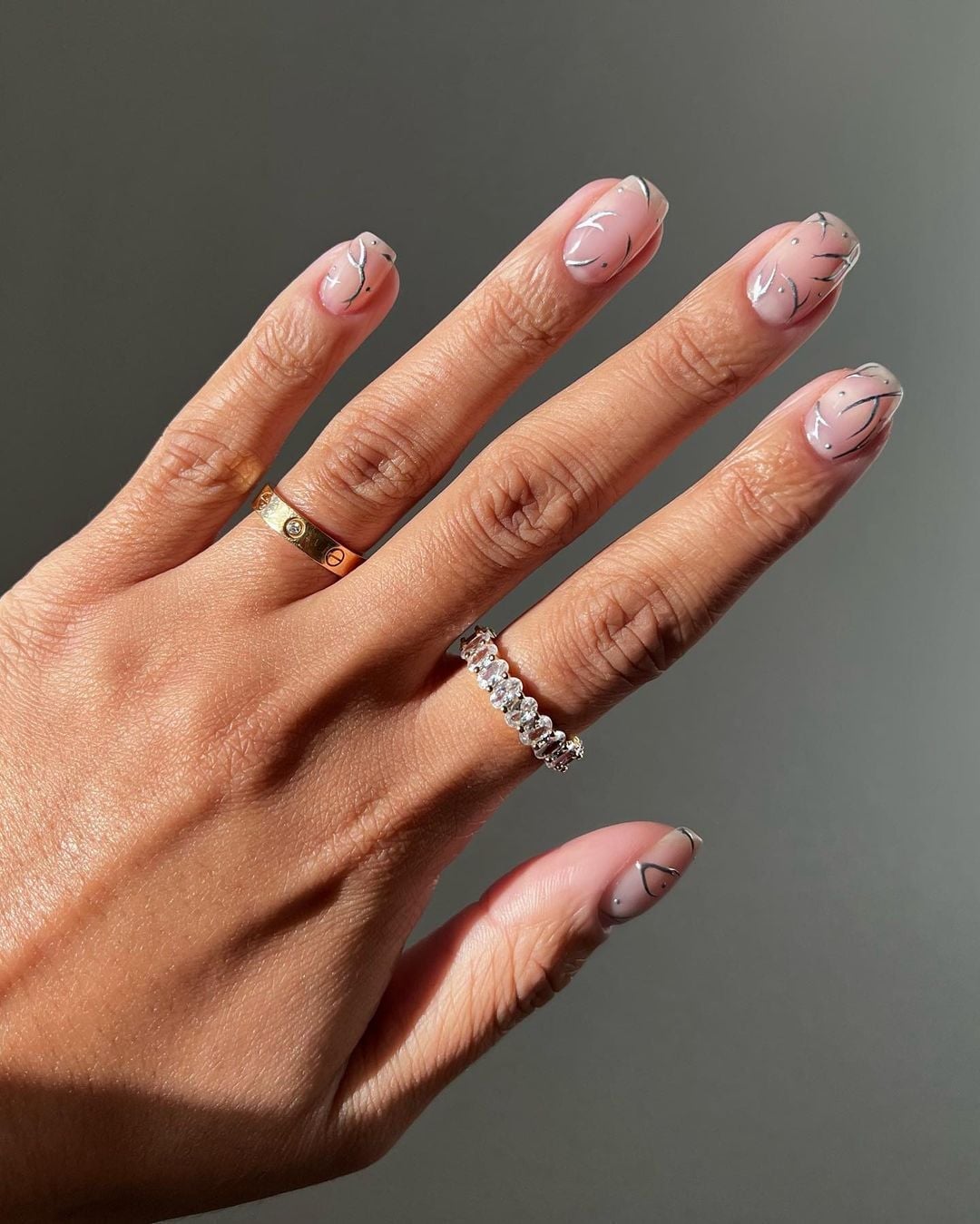 Silver Line Abstract Almond Nails Silver Line Abstract Almond Nails — Aesthetic University Nails