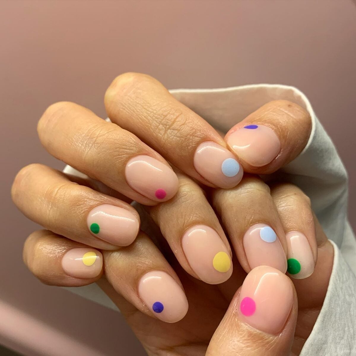 Short Oval Multi-Color Dot Nails Short Oval Multi-Color Dot Nails — Aesthetic University Nails