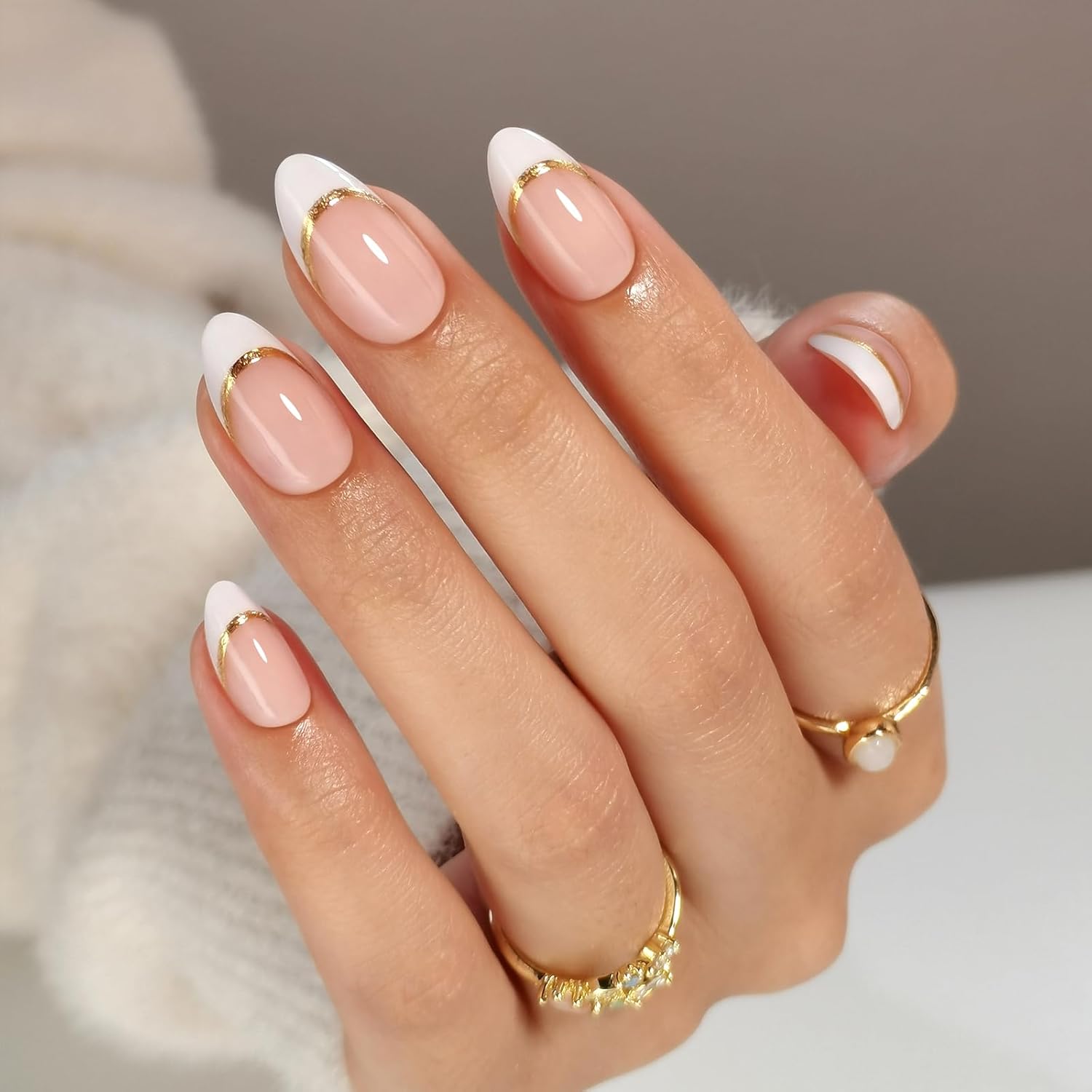 Gold Foil Accent French Oval Nails Gold Foil Accent French Oval Nails — Aesthetic University Nails