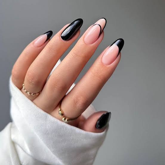 Black French Tip Oval Nails Black French Tip Oval Nails — Aesthetic University Nails