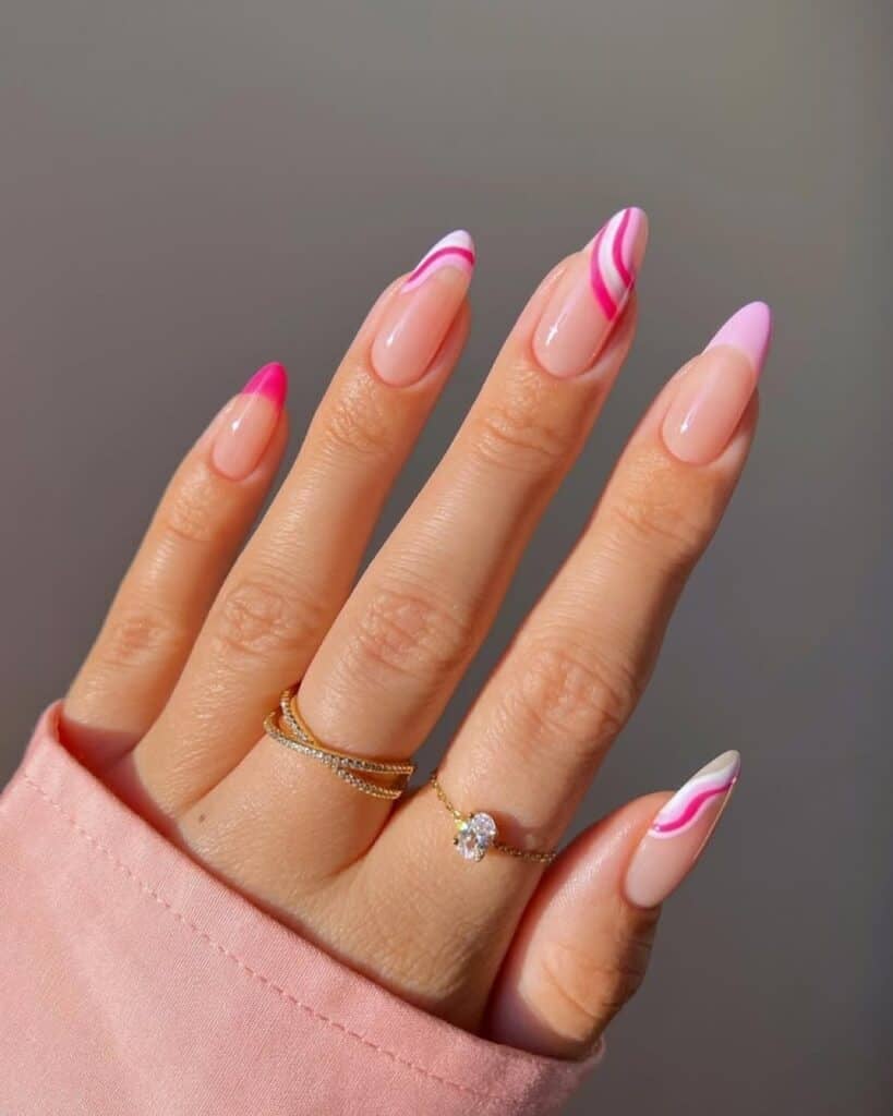 Wavy Hot Pink French Almond Nails Wavy Hot Pink French Almond Nails — Aesthetic University Nails