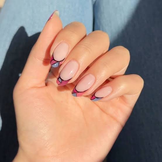Abstract Geometric French Oval Nails Abstract Geometric French Oval Nails — Aesthetic University Nails