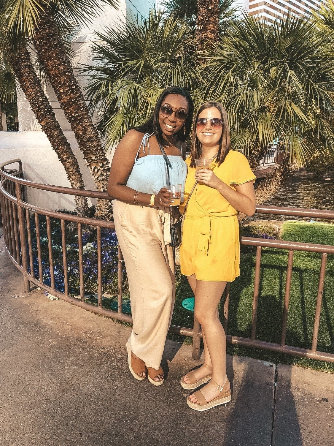 Beige Wide Leg Pants With Light Blue Top Beige Wide Leg Pants With Light Blue Top — Aesthetic Vegas Outfits