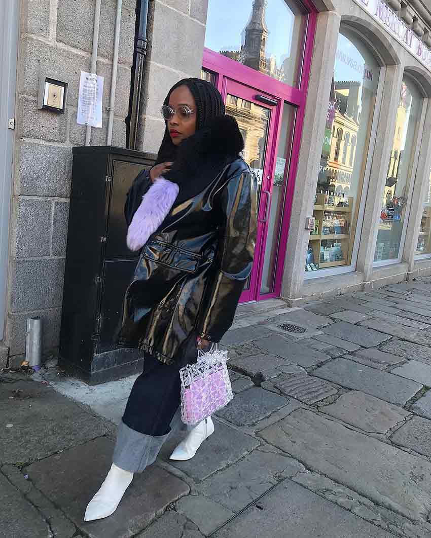 White Ankle Boots With Patent Leather Coat — Aesthetic White Boots Outfit