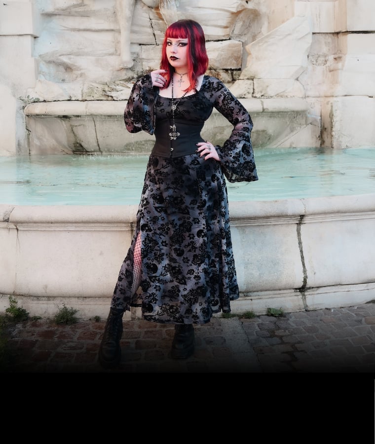 Burnout Velvet Maxi Dress with Bell Sleeves Burnout Velvet Maxi Dress with Bell Sleeves — Alt Style Inspiration