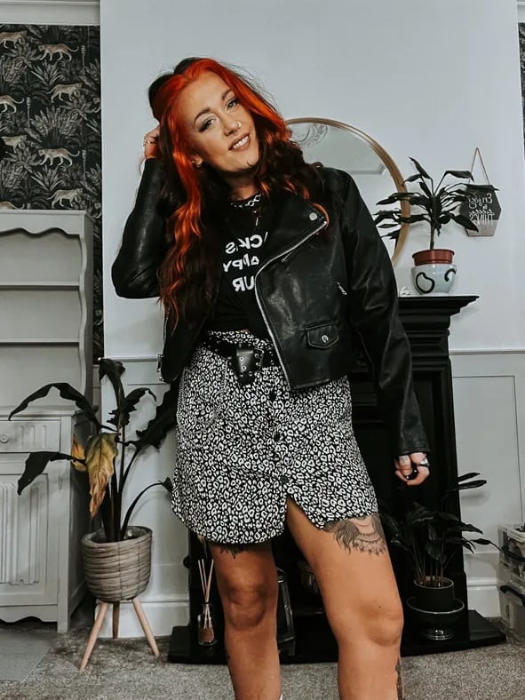Leather Moto Jacket Over Graphic T-Shirt and Leopard Print Skirt Leather Moto Jacket Over Graphic T-Shirt and Leopard Print Skirt — Alt Style Inspiration
